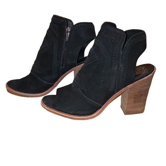 Vince Camuto Karinta Black Peep Toe Booties Block Heel Leather Shooties Sz 11m - Picture 3 of 10